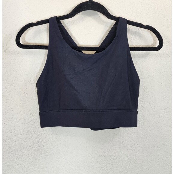 Fabletics Sports Bra Womens Medium Black High Neck Cross Back Strappy Gym Yoga - Picture 1 of 8